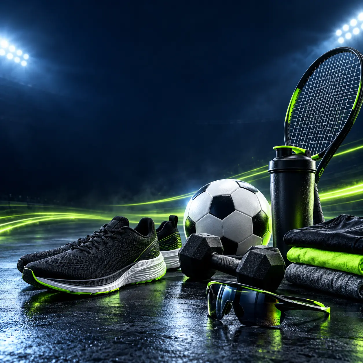 Tênis, roupas, suplementos e equipamentos esportivos